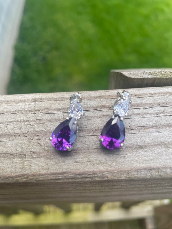 Jewelry - Sterling Silver Purple Teardrop Drop Earrings